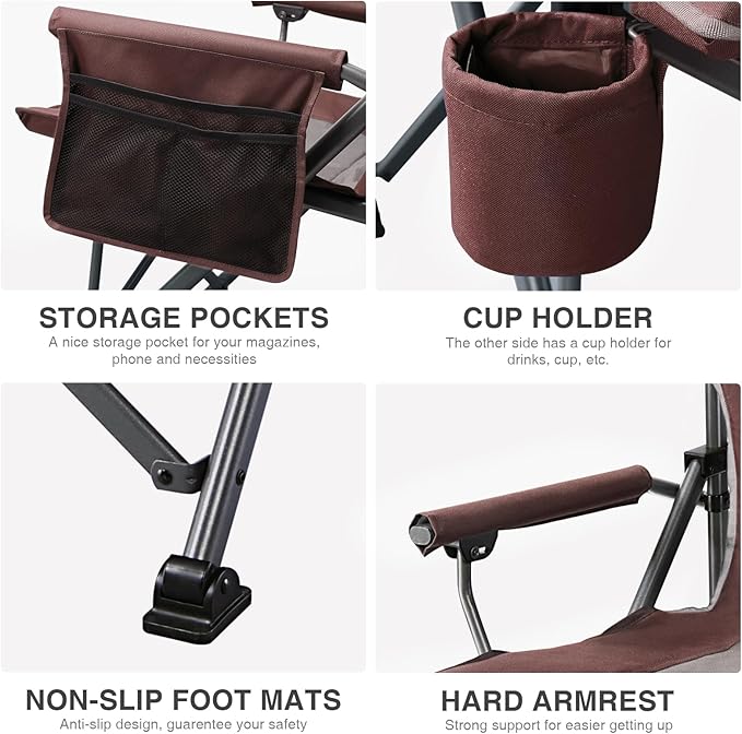 EVER ADVANCED Oversized Folding Camping Chair, for Adults Heavy Duty Lawn Chair with Side Pockets, Portable Collapsible Quad Chair for Outside, Support Up to 500lbs, Red 2Pack - Image 6