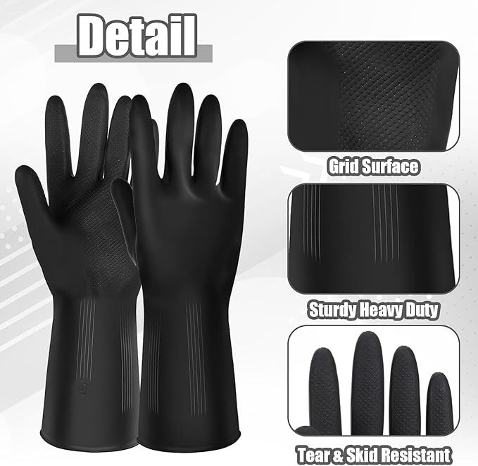 10 Pairs Chemical Resistant Latex Gloves, Heavy Duty Black Rubber Gloves - Image 3