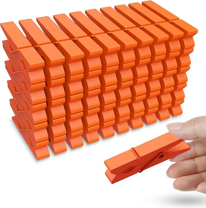 50PCS Colored Wooden Clothespins, 2.9inch Orange Clothes Pins by HONGYUTAI