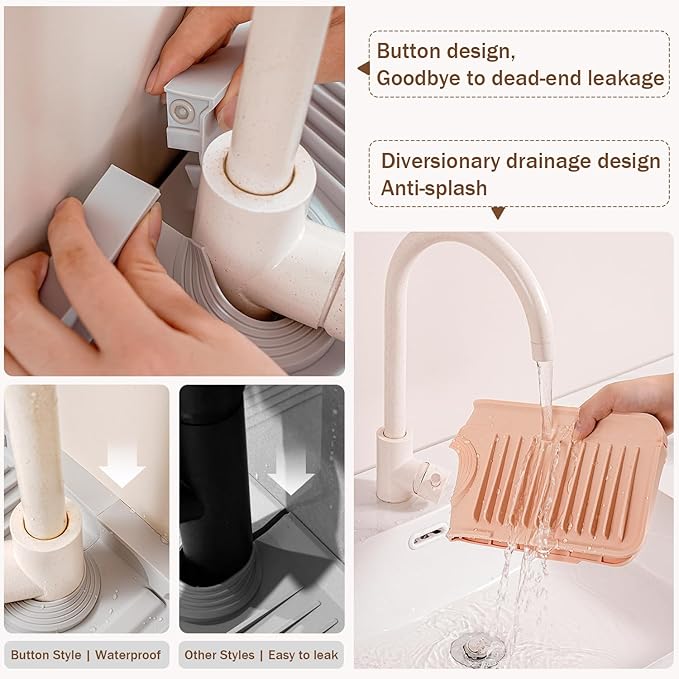 Longer Silicone Faucet Mat for Kitchen Sink – Button Style Faucet Drip Catcher - Image 5
