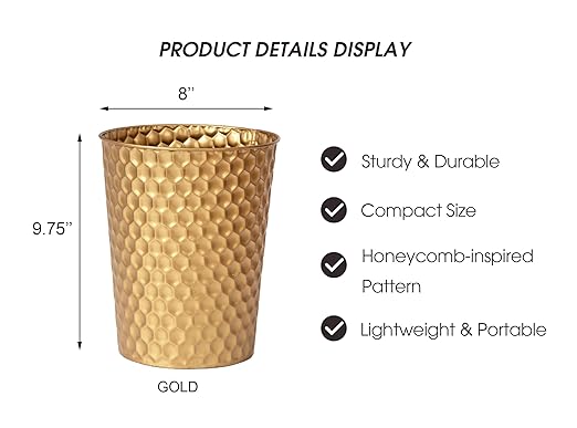 Small Metal Trash Can Wastebasket, Decorative Honeycomb Garbage Can Waste Basket - Image 6