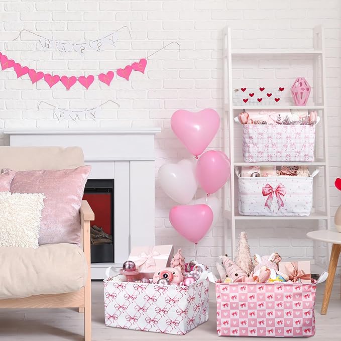 4 Pcs Pink Bow Storage Basket for Gifts Collapsible Girls Coqutte Pink Storage - Image 6