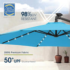 wikiwiki 10ft Solar LED Patio Umbrella with Base Included, Offset Umbrella with Weighted Sandbag Base, Cantilever Patio Umbrellas for Backyard, Garden & Deck, 32 LED Lights & Polyester Shade, Sky Blue - Image 4