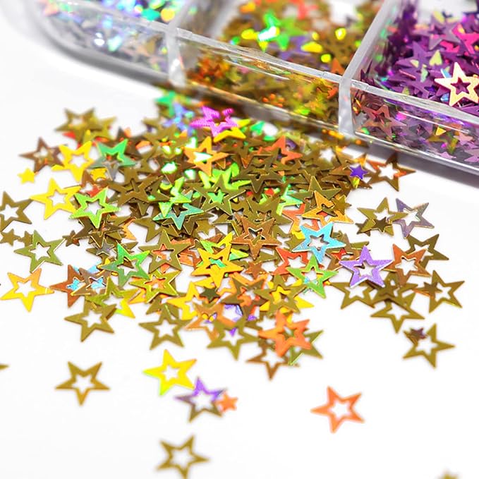 12 Colors Star Nail Art Glitter Sequins, 3D Five-Pointed Star Nail Flakes - Image 2