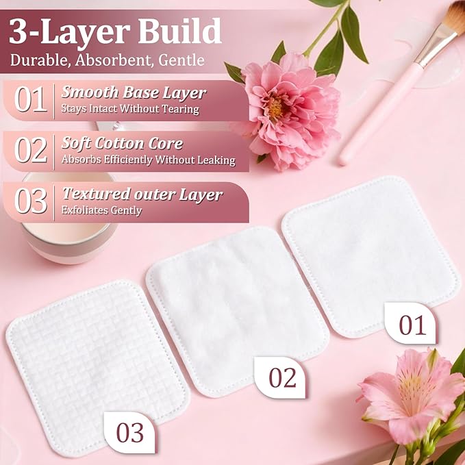 Large Soft Cotton Pads for Face- Lint-Free, Pressed Seam Design, Gentle on - Image 6