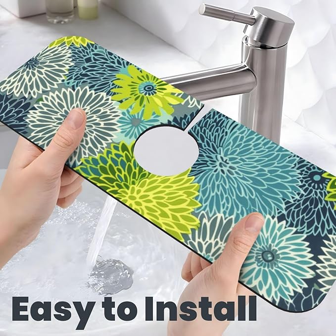 Kitchen Faucet Mat 15 x 5.5 Inch Abstract retro flower Faucet Draining Mat - Image 5