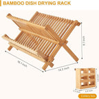 Bamboo Dish Drying Rack, 2 Tier Collapsible Dish Rack - Image 5
