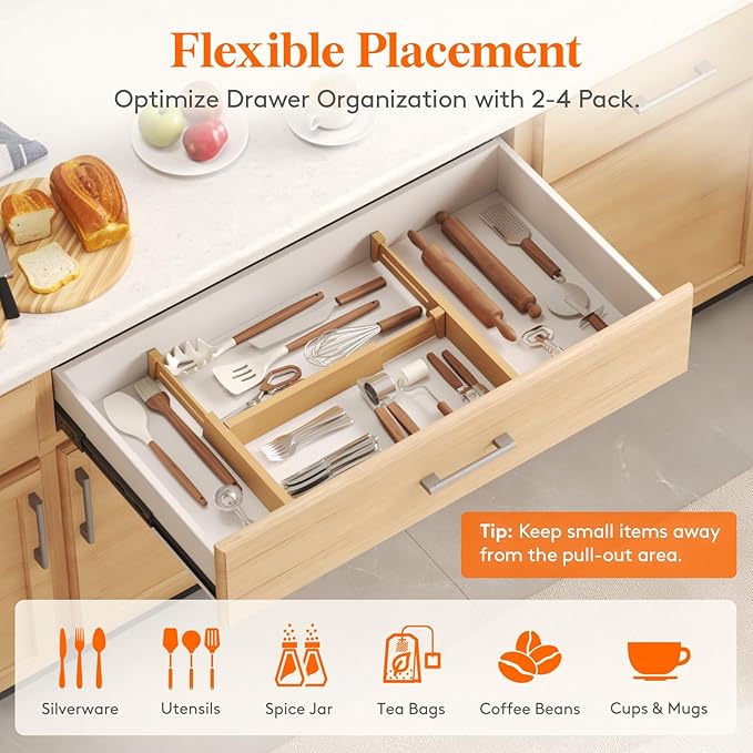 Lifewit 2.4" High 8 Pack Bamboo Drawer Dividers 33-42cm/13-16.5" Adjustable - Image 6