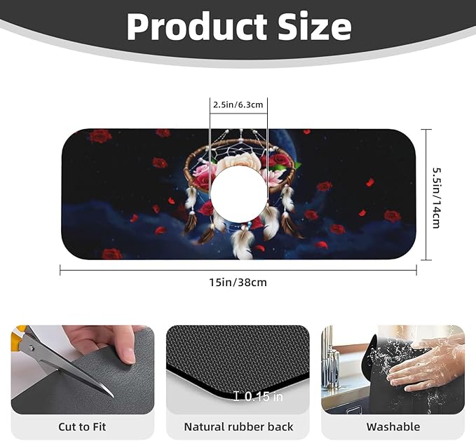 Dreamcatcher Rose Flowers Kitchen sink faucet pad, strong water absorption - Image 2