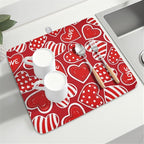 Valentines Day Dish Drying Mat for Kitchen Counter Red Polka Dot Stripe Love - Image 8