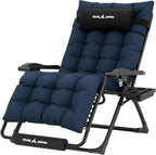 UDPATIO Oversized Zero Gravity Chair 29In XL Patio Reclining Chair with Cushion, Outdoor Folding Adjustable Recliner with Cup Holder, Foot Rest & Padded Headrest, Support 500LB, Navy by UDPATIO