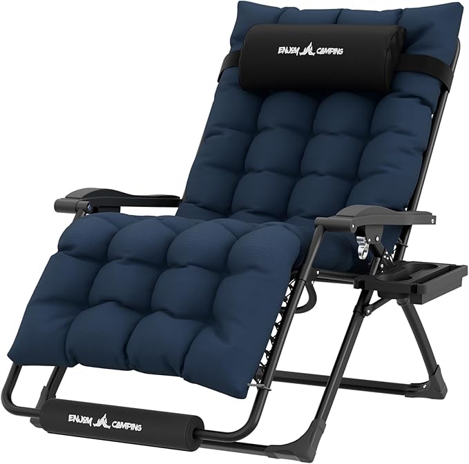 UDPATIO Oversized Zero Gravity Chair 29In XL Patio Reclining Chair with Cushion, Outdoor Folding Adjustable Recliner with Cup Holder, Foot Rest & Padded Headrest, Support 500LB, Navy by UDPATIO