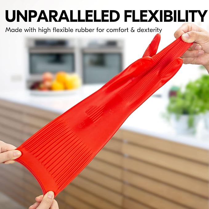 Vgo... 1-Pair Reusable Long Sleeve Thick Latex Dishwashing Gloves - Image 3