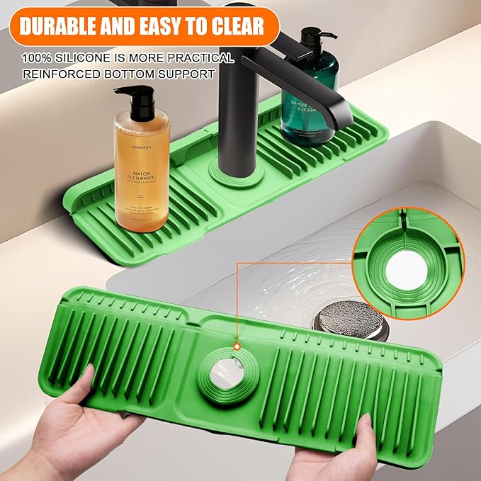 17.7" Green Button Style Faucet Drip Catcher – Silicone Faucet Mat - Image 5