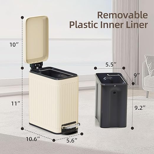 Bathroom Trash can with lid Soft Close, 6 Liter/1.6 Gallon Step Pedal Stainless - Image 6