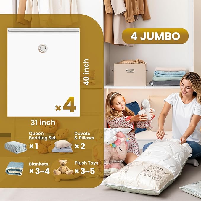 TAILI 4 Pack Vacuum Storage Bags, Jumbo Vacuum Seal Bags - Image 3