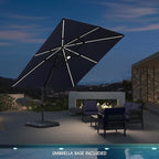 PURPLE LEAF 10 Feet Patio Umbrella with Base Outdoor Cantilever Solar Powered LED Square Umbrella Aluminum Offset Umbrella with 360-degree Rotation for Garden Deck Pool Patio Navy - Image 2