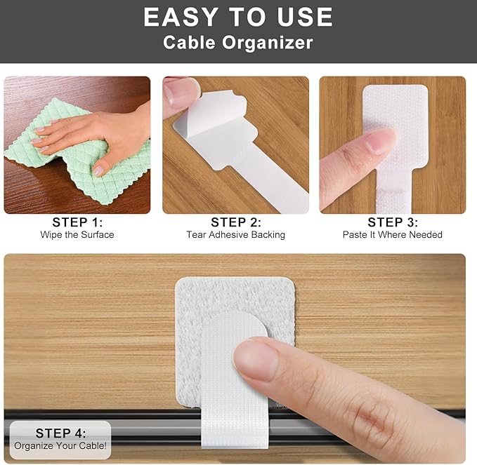 20-Pack Large Reusable Self-Adhesive Cable Ties cable management Adjustable - Image 5