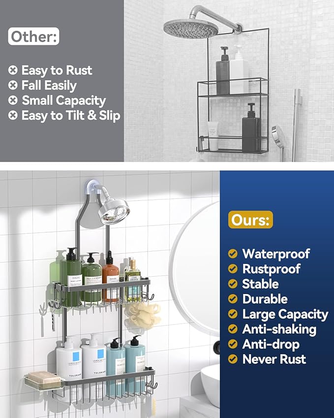 YASONIC Shower Caddy Hanging, Never Rust Shower Organizer Hanging, Aluminum - Image 9