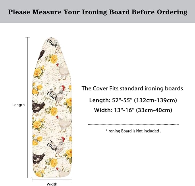 Sprowallow Rooster Rose Ironing Board Cover and Pad - Image 6