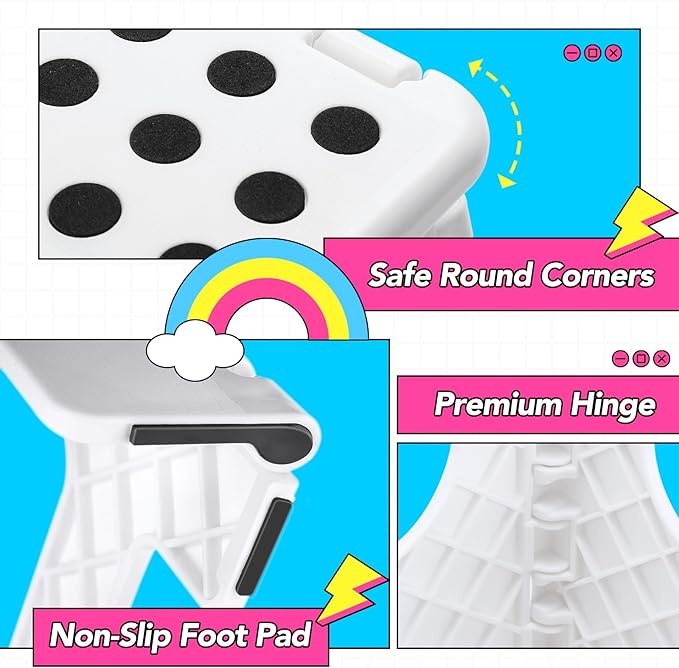 Delxo Folding Step Stool,11 Inch Non-Slip Foldable Step Stools for Kids and Adults,Portable Foldable Step Stool Lightweight Small Folding Stool with Handle for Kitchen Bathroom in White,1 Pack - Image 6