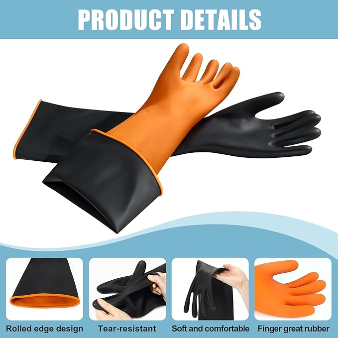 22" Chemical Resistant Gloves, Reusable Heavy Duty Long Rubber Glove, - Image 3
