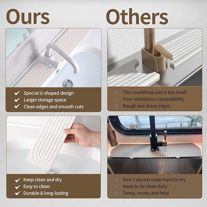 Faucet Mat for Kitchen Sink, Diatomite Stone Drying Sink Protectors, Bathroom - Image 7