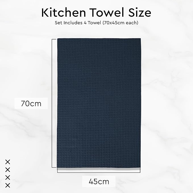 Encasa XO Kitchen Dish Towels Set | Navy Blue | Waffle Weave and Flat Hand Tea - Image 6