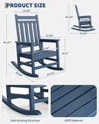 GarveeLife Poly Lumber Rocking Chair Outdoor Set of 4 with 2 Side Table - HDPE High Back Porch Rocker Chairs for Adults - All Weather Resistant Furniture for Patio - Navy Blue - Image 2