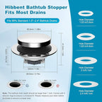 Hibbent 2 Pack 3 in 1 Metal Bathtub Drain Stopper, Universal Pop Up Tub Stopper - Image 3