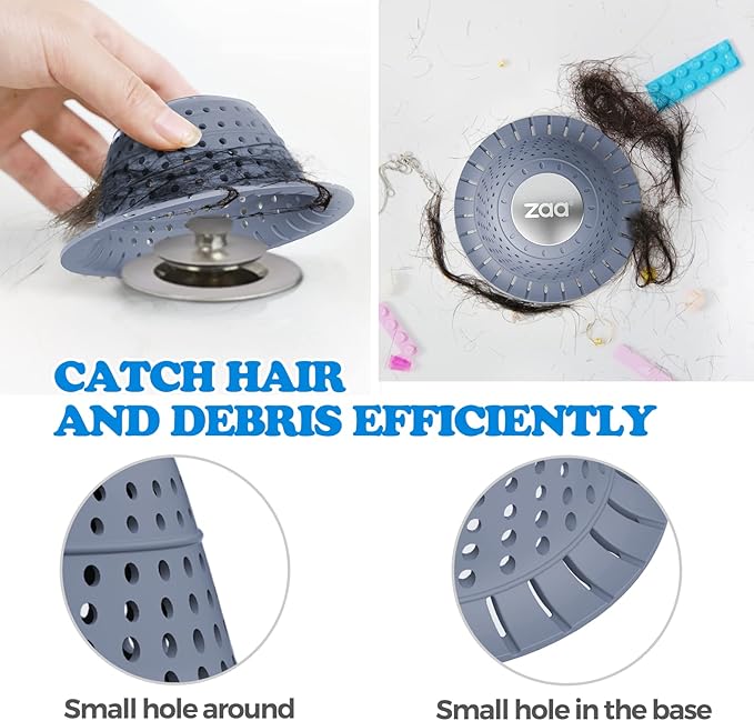 zaa Bathtub Drain Hair Catcher, Premium Silicone Collapsible 2 Pack Drain - Image 4