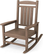 KINGYES HDPE Outdoor Rocking Chair, Widened Seat Patio Rocking Chair, Oversized All Weather Patio Rocker, Brown by KINGYES