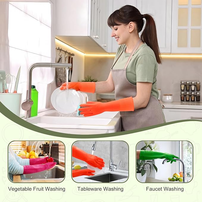 3 Pairs Rubber Dishwashing Gloves, Rubber Cleaning Gloves, Reusable Kitchen - Image 5