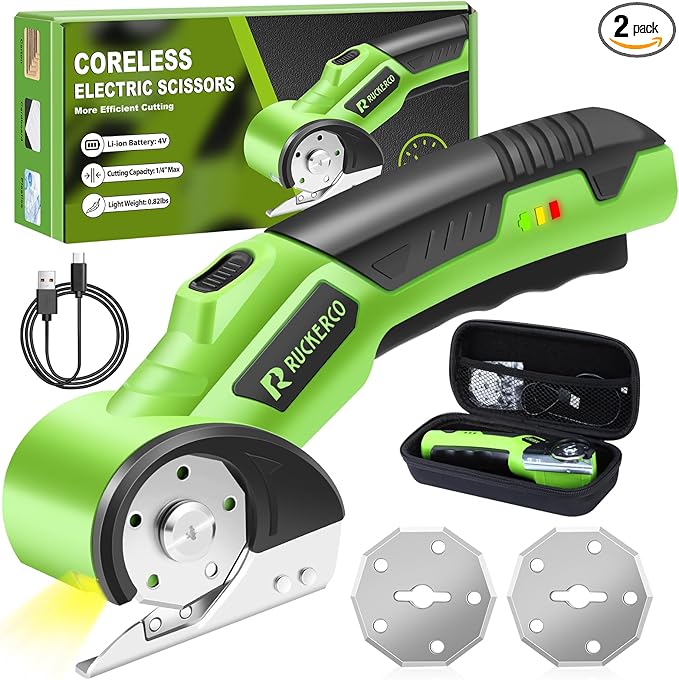 Cordless Electric Scissors Box Cutter 2 Rotary Blades – 4V Duty Rechargeable by R+RUCKERCO