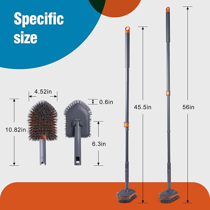 Tub Tile Scrubber Brush with 3 Different Function Cleaning Pads and 56" - Image 5