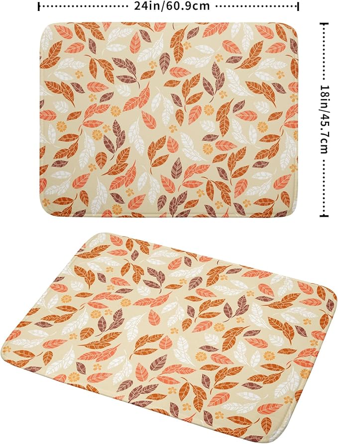 Fall Leaves Dish Drying Mat for Kitchen Counter Autumn Orange White Leaves - Image 2