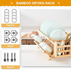 Bamboo Dish Drying Rack, 3-Tier Collapsible Wooden Dish Rack - Image 3