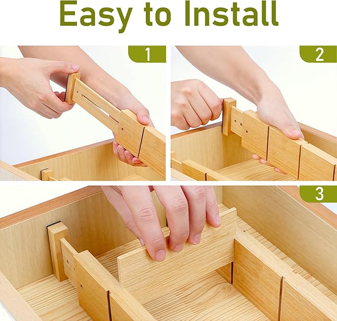 Whitmor Adjustable Bamboo Drawer Dividers, Expandable 17"-22" Drawer Organizer - Image 6