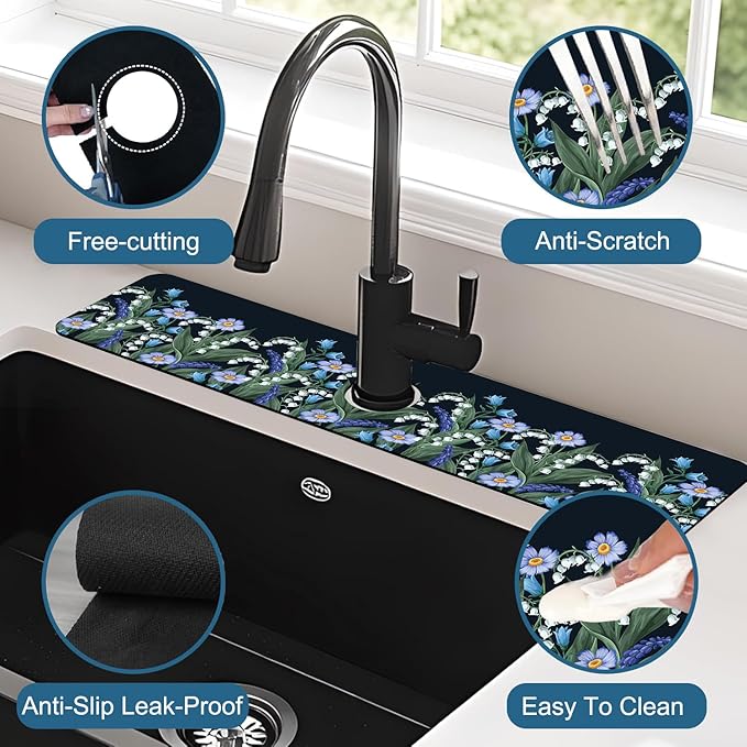 Blooming Lilies Sink Splash Guard Valley Lilies Flowers Faucet Absorbing Mat - Image 4