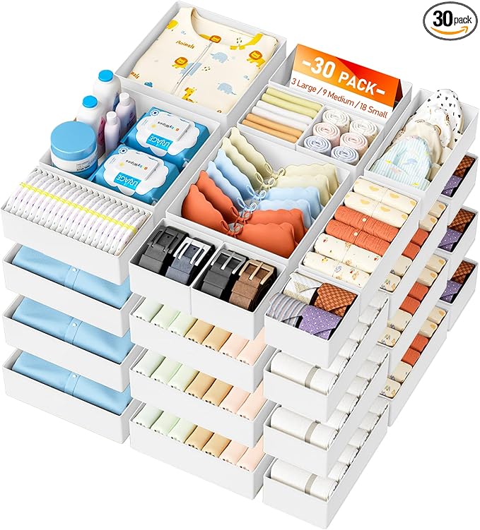 DIMJ Drawer Organizer Clothes- 30 Pack Baby Dresser Organizer by DiMJ