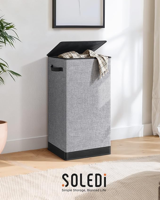 SOLEDI Laundry Hamper with Lid 100L Large & Tall Collapsible Laundry Basket - Image 8