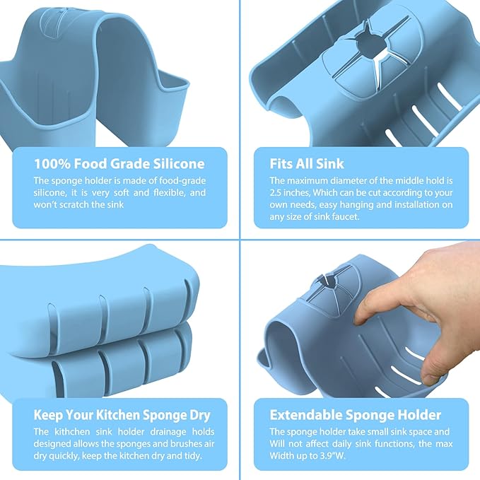 Sponge Holder for Kitchen Sink, Silicone Sink Saddle Caddy Organizer Rack - Image 3