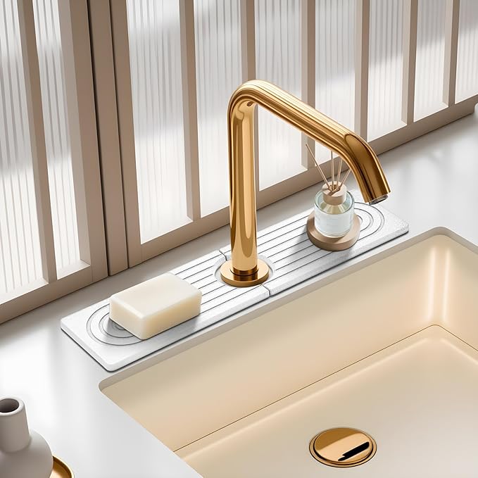 White Diatomite Faucet Mat, Fast-Drying Stone Sink Tray&Splash Guard by Unknown