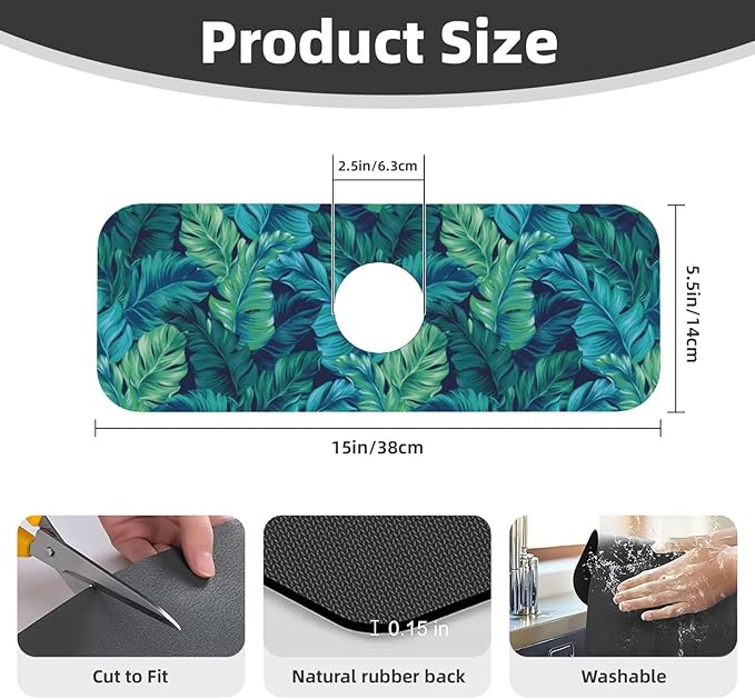 Palm Leaves Tropical Summer Green Hawaiian Kitchen Sink Splash Guard Faucet Mat - Image 2