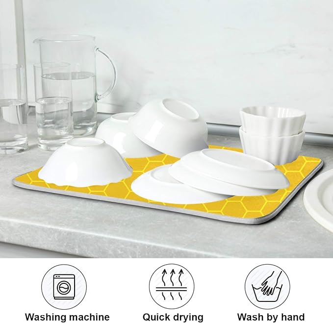 ALAZA Yellow Honeycomb Hexagon Dish Drying Mat - Image 7