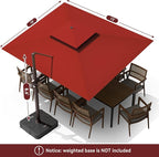 10 X 13 FT Cantilever Outdoor Patio Umbrella with Base Included with Led Lights Large 360° Rotation Double Top Offset Heavy Duty Rectangular Umbrellas for Backyard Outside Deck, Wine Red - Image 9