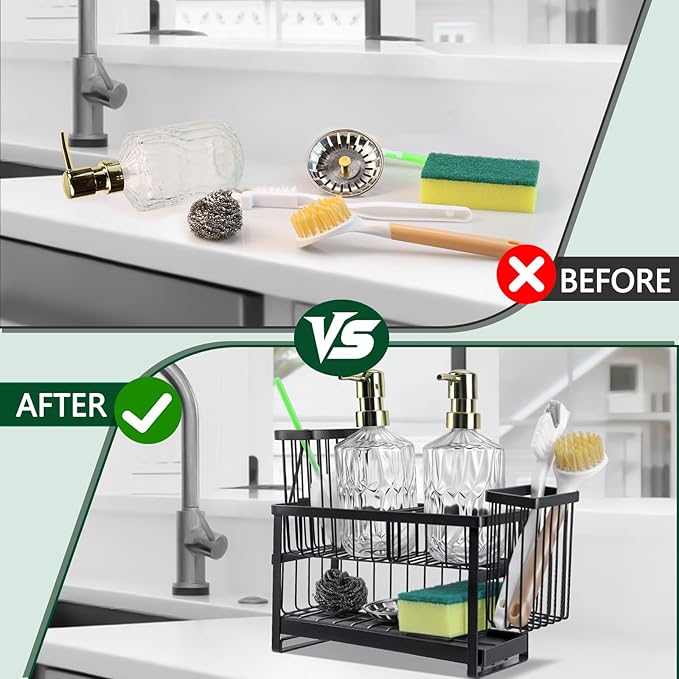 Sponge Holder for Kitchen Sink Organizer Caddy, 2 Tier Dish Brush Scrubber - Image 7