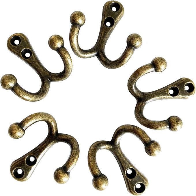 5 Pack Coat Hooks Heavy Duty Vintage Double Wall Hook Strong Entrance Hangers - Image 6