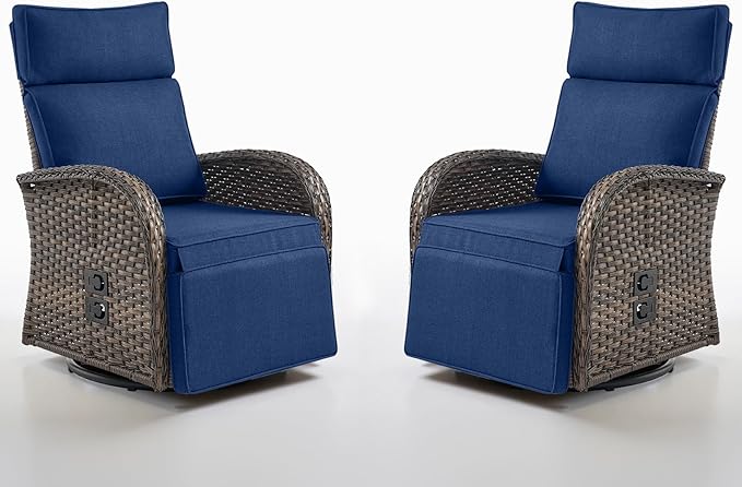 Belord Swivel Outdoor Recliner Chair Set of 2 - Reclining Patio Chair with Adjustable Backrest and Footrest, All-Weather Wicker Chaise Lounge Chair Outdoor for Pool Deck Brown (Upgraded 2.0) by Belord