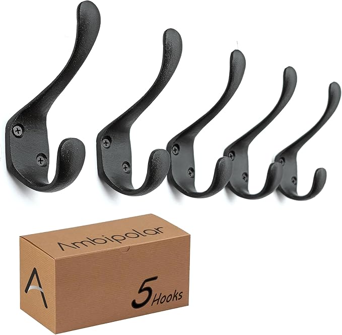 5 Pack Decorative Cast Iron Heavy Duty Double Hooks, Wall Mounted Coat Hooks - Image 6